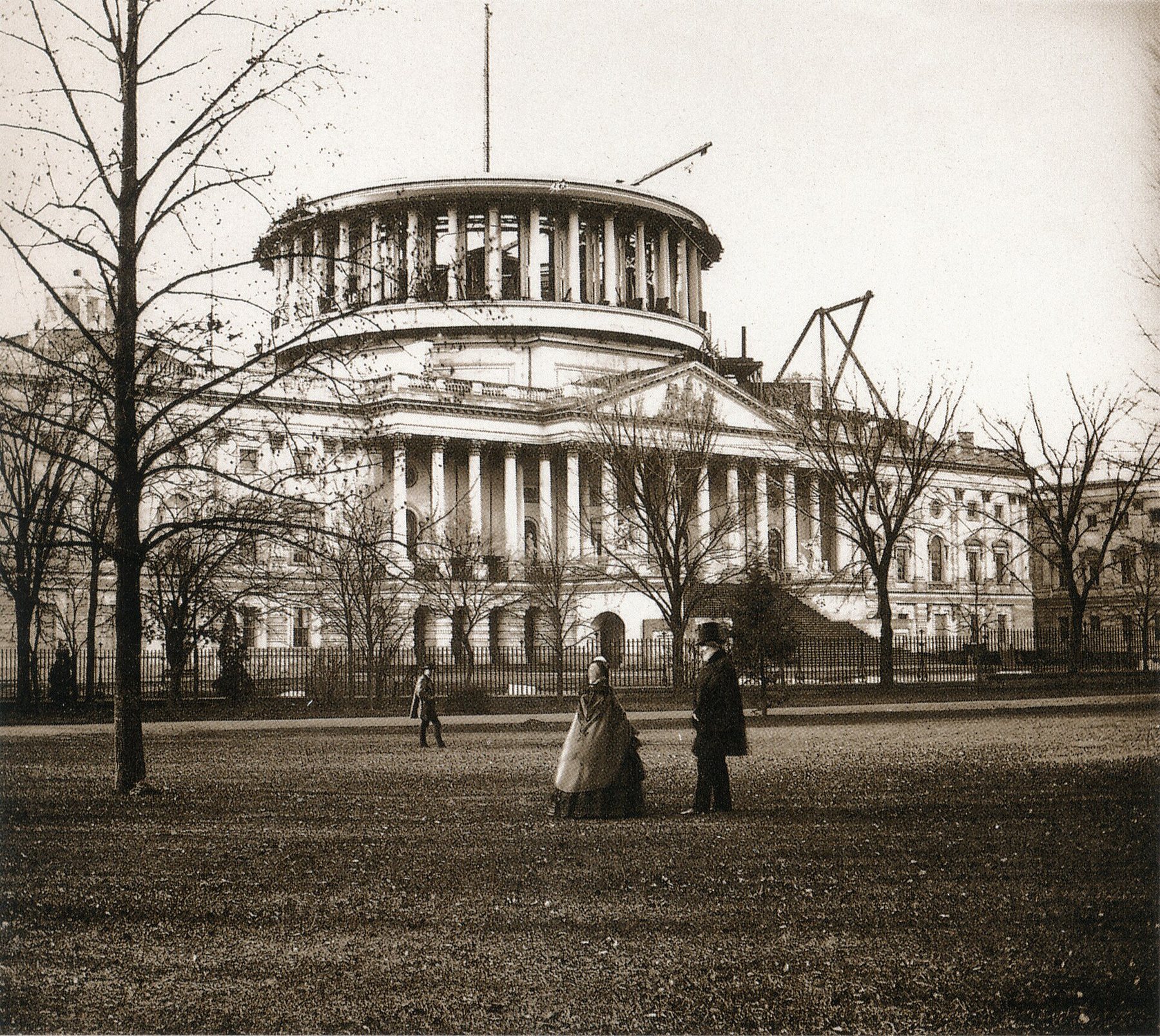The United States Capitol dome under construction